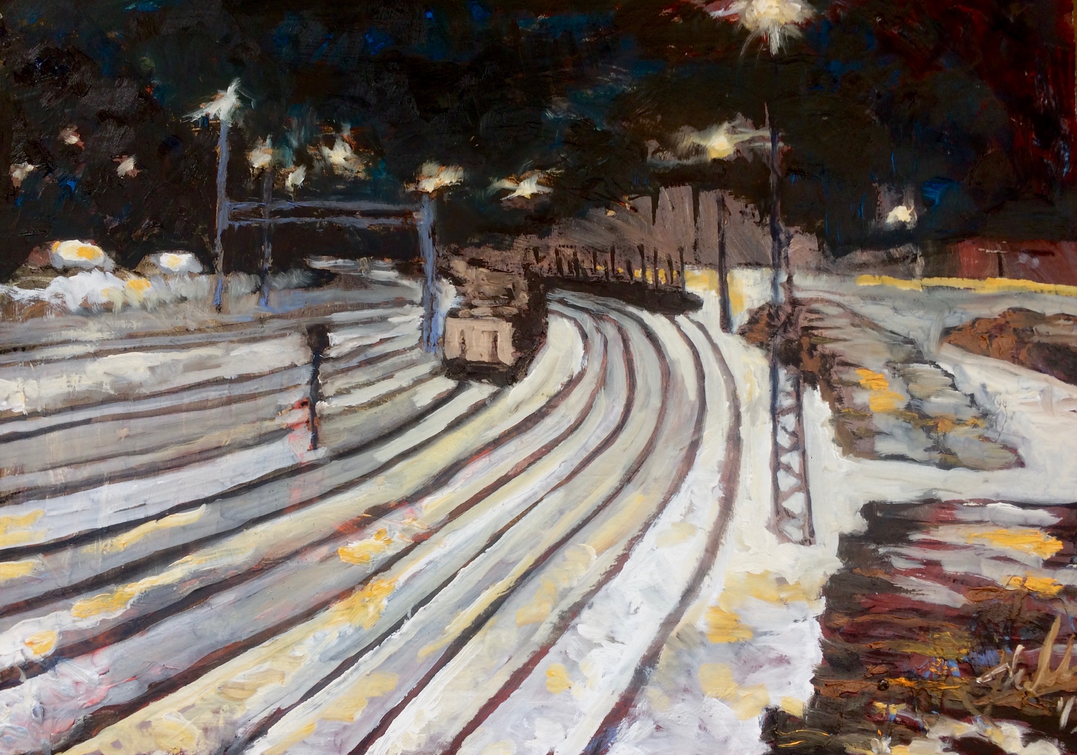 Joensuu Yö, 2019, 42 x 59 Öl auf Hartfaser, gerahmt